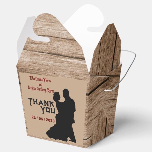 Houtachtige bruiloft bedankdoosjes (Geopend)
