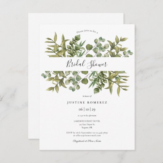 Houtachtige Eucalyptus Groene Bruiloft Uitnodiging (Voorkant / Achterkant)