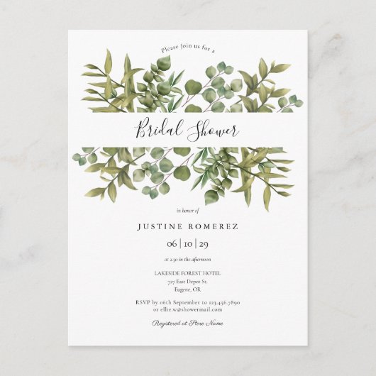 Houtachtige Eucalyptus Groene Bruiloft Uitnodiging (Voorkant)