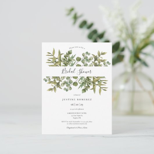 Houtachtige Eucalyptus Groene Bruiloft Uitnodiging (Staand voorkant)