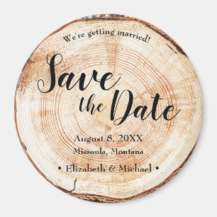 Houtbark Disc Rustic Wedding Save the Date Magneet
