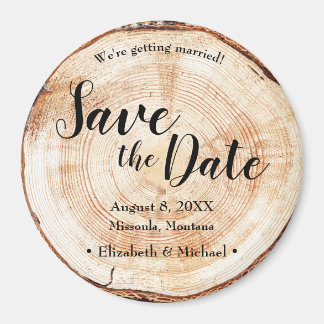 Houtbark Disc Rustic Wedding Save the Date Magneet