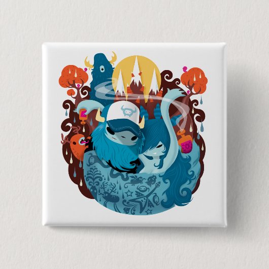 Houtbeest Vierkante Button 5,1 Cm (Voorkant)