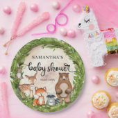 Houtbeesten houten slice greenery baby shower papieren bordje (Feest)