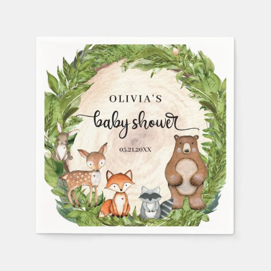 Houtbeesten houten slice greenery Baby shower Servet (Voorkant)