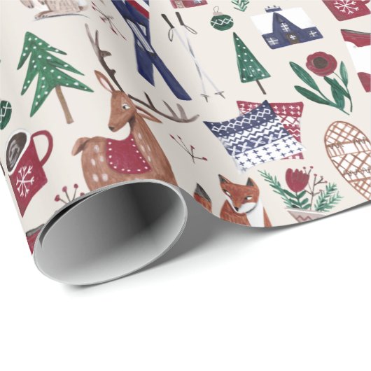 Houtbeesten Noordse skislijfbonnen Cadeaupapier (Rol Hoek)