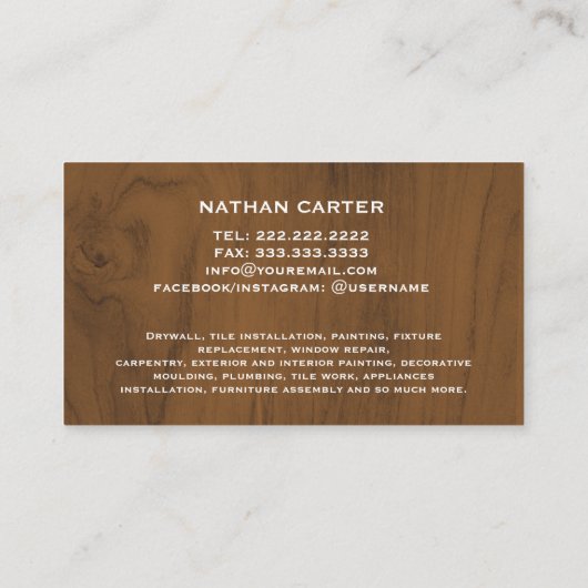 Houtbewerker Carpenter Jack Plane Dark Wood Visitekaartje (Achterkant)