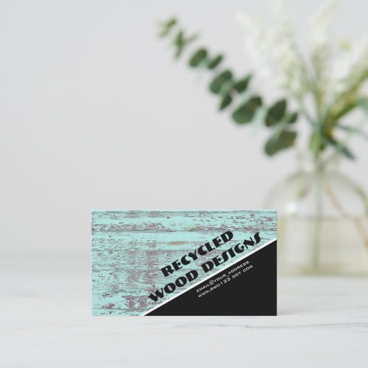 Houtbewerker Kunstenaar  Rustiek Blauwgroen Recycl Visitekaartje (Staand voorkant)
