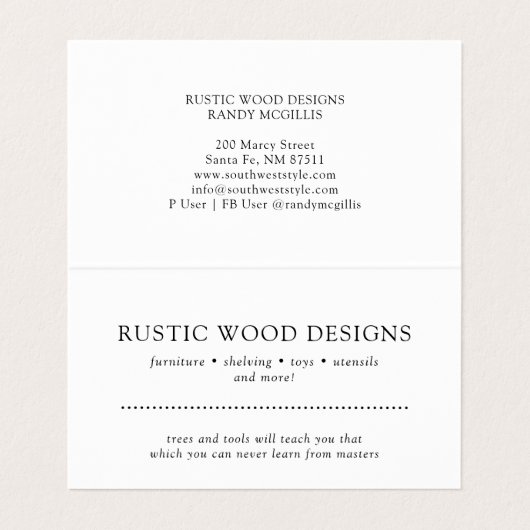 houtbewerker met houtnerf visitekaartje (Binnenkant ongevouwen)