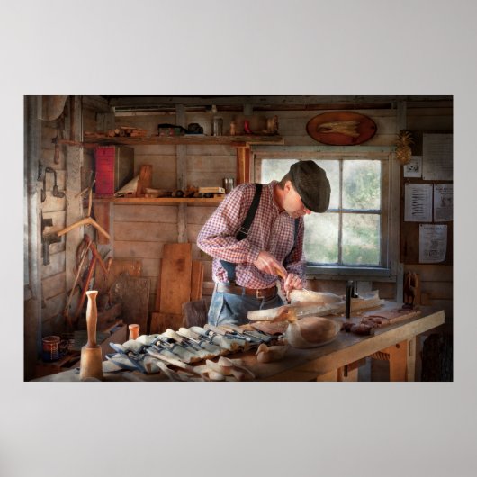 Houtbewerker - Snijden - Eend snijden Poster (Voorkant)