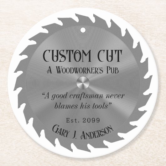 Houtbewerker timmerman zag Blade Pub Bier Ronde Kartonnen Onderzetter (Voorkant)