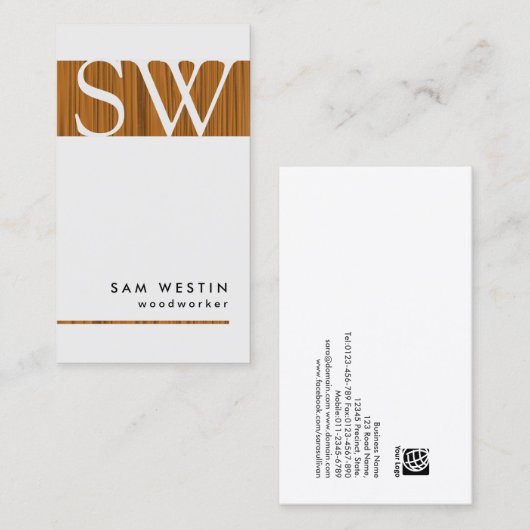 Houtbewerker Vet Monogram Visitekaartje (Voorkant / Achterkant)