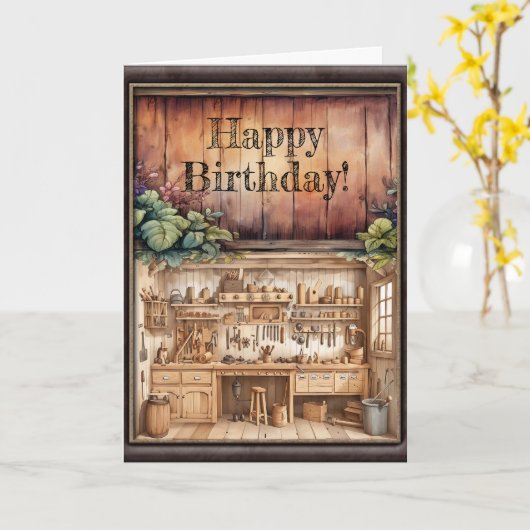 Houtbewerkings-verjaardagskaart Kaart (Gele Bloem)