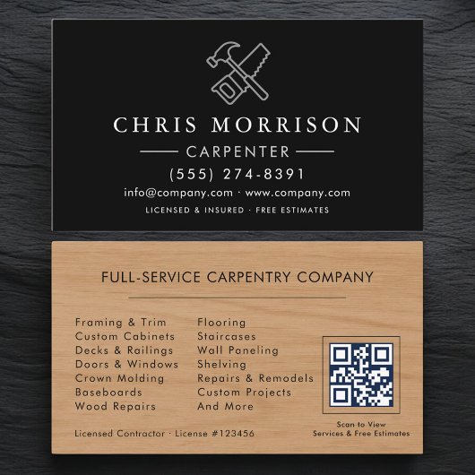 Houtbewerkingscarpentier Timmerman QR-code Visitekaartje
