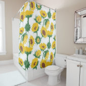 Houtblok Print Zonnebloem geel Douchegordijn (In situ)