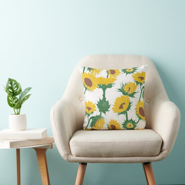Houtblok Print Zonnebloem geel Kussen (Stoel)