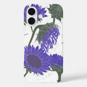 Houtblok Print Zonnebloem paarse iPhone 16 Hoesje