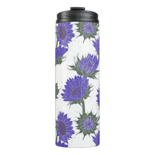 Houtblok Print Zonnebloem paarse Thermosbeker