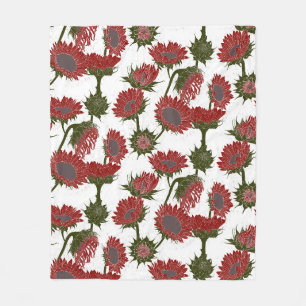 Houtblok Print Zonnebloem rood Fleece Deken
