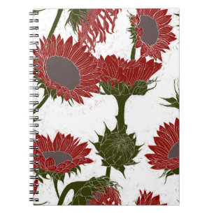 Houtblok Print Zonnebloem rood Notitieboek