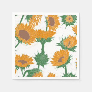 Houtblok Print Zonnebloem sinaasappel Servet