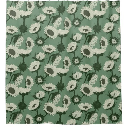 Houtblok Print Zonnebloem wit Douchegordijn (Voorkant)