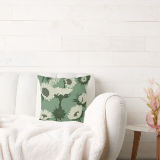 Houtblok Print Zonnebloem wit Kussen