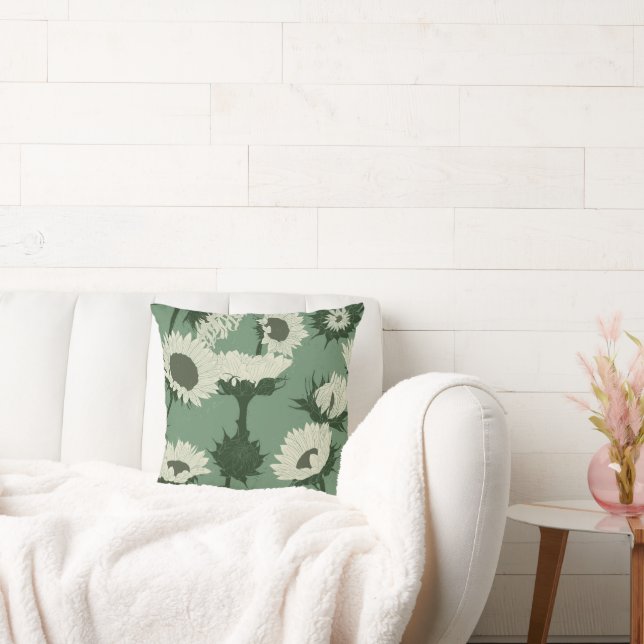 Houtblok Print Zonnebloem wit Kussen (Bank)