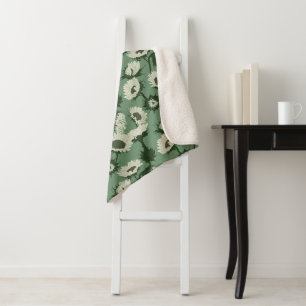 Houtblok Print Zonnebloem wit Sherpa Deken
