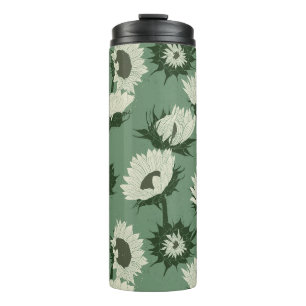 Houtblok Print Zonnebloem wit Thermosbeker
