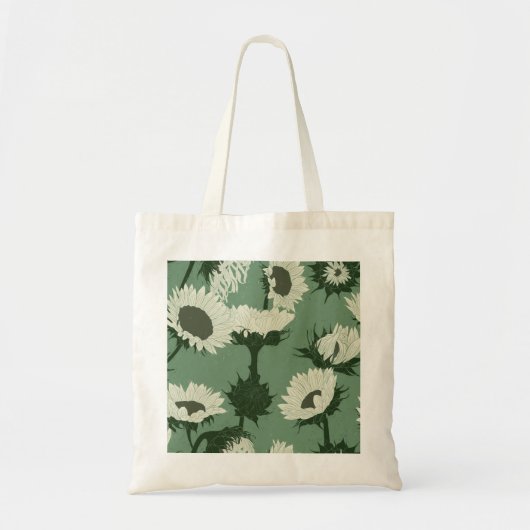 Houtblok Print Zonnebloem wit Tote Bag (Voorkant)