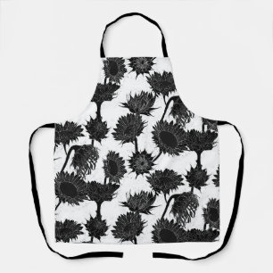 Houtblok Print Zonnebloem zwart & wit Schort