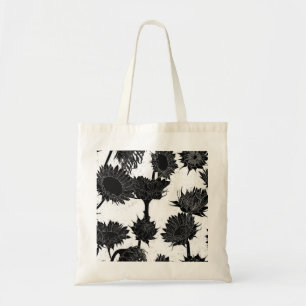 Houtblok Print Zonnebloem zwart & wit Tote Bag