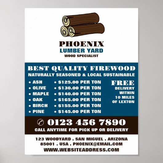 Houtblokken, hout/hout/houtwerf Advertentie Poster (Voorkant)