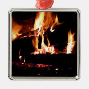 Houtblokken in de Haard Warm Vuur Fotografie Metalen Ornament