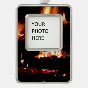 Houtblokken in de Haard Warm Vuur Fotografie Verzilverd Omlijst Ornament