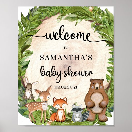 Houtboomstamhout baby shower welkom bord poster (Voorkant)