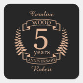 Houtbruiloft 5 jaar vierkante sticker (Voorkant)