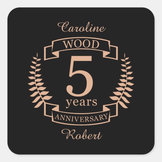 Houtbruiloft 5 jaar vierkante sticker (Voorkant)