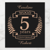 Houtbruiloft 5 jaar wijn etiket (Enkel label)