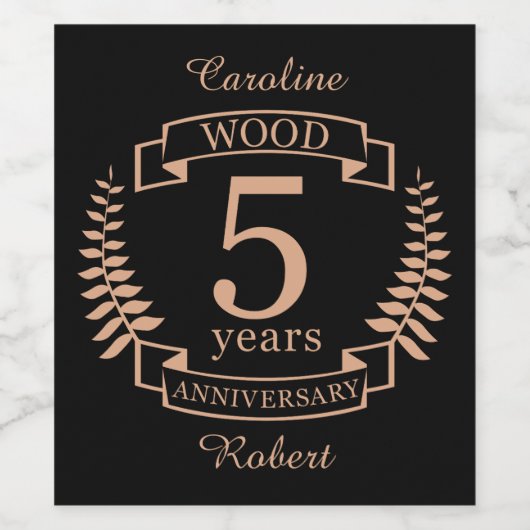 Houtbruiloft 5 jaar wijn etiket (Enkel label)