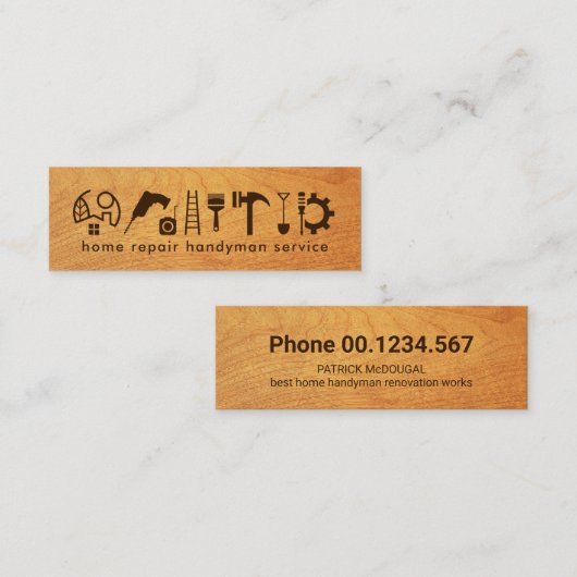 Houtbruin handgereedschap mini visitekaartje (Voorkant / Achterkant)