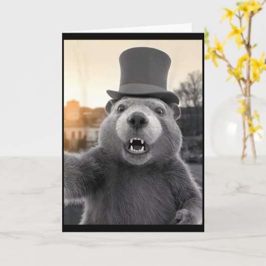 Houtdag Bosmarmot Grappige Bosmarmot Selfie  Kaart (Gele Bloem)