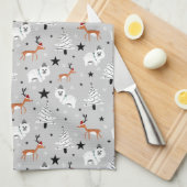 Houtdieren en kerstbomen theedoek (Quarter Fold)