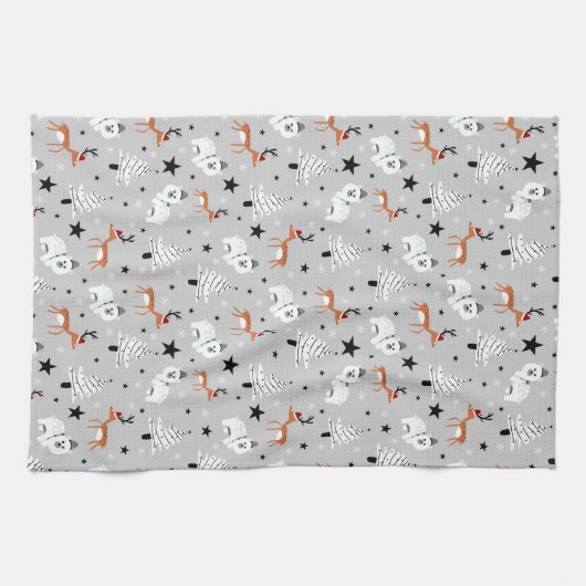 Houtdieren en kerstbomen theedoek (Horizontaal)