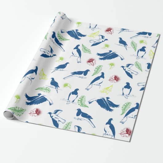 Houtduif Kereru Patroon Cadeaupapier (Uitgerold)