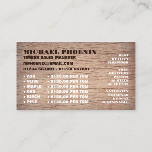 Houten achtergrond, hout/hout/houtwerf visitekaartje (Achterkant)