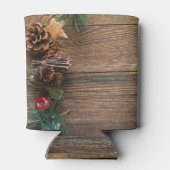 houten achtergrond met dennenappels    blikjeskoeler (Achterkant)