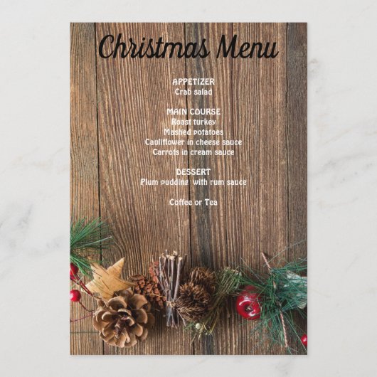 houten achtergrond met dennenappels menu (Voorkant)