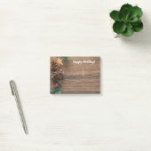houten achtergrond met dennenappels post-it® notes (Kantoor)